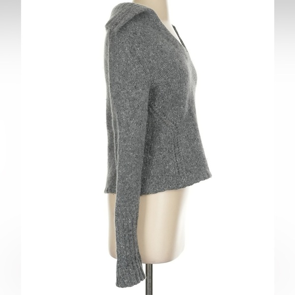 Express Gray Merino Angora Wool Angora V-Neck Sailor Collar Sweater Size Small S - Picture 2 of 6